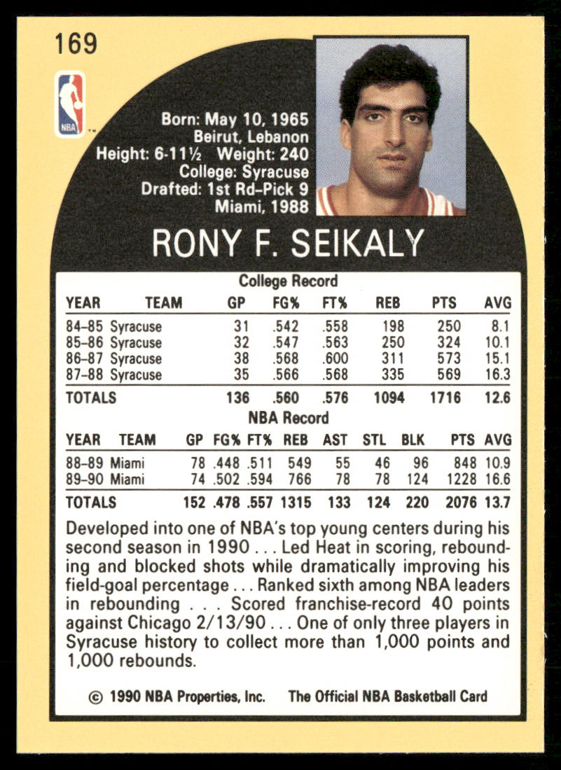 Rony Seikaly 1990-91 Hoops #169a Miami Heat