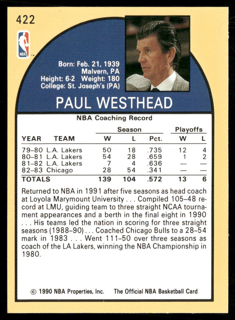 Paul Westhead 1990-91 Hoops #422 Denver Nuggets