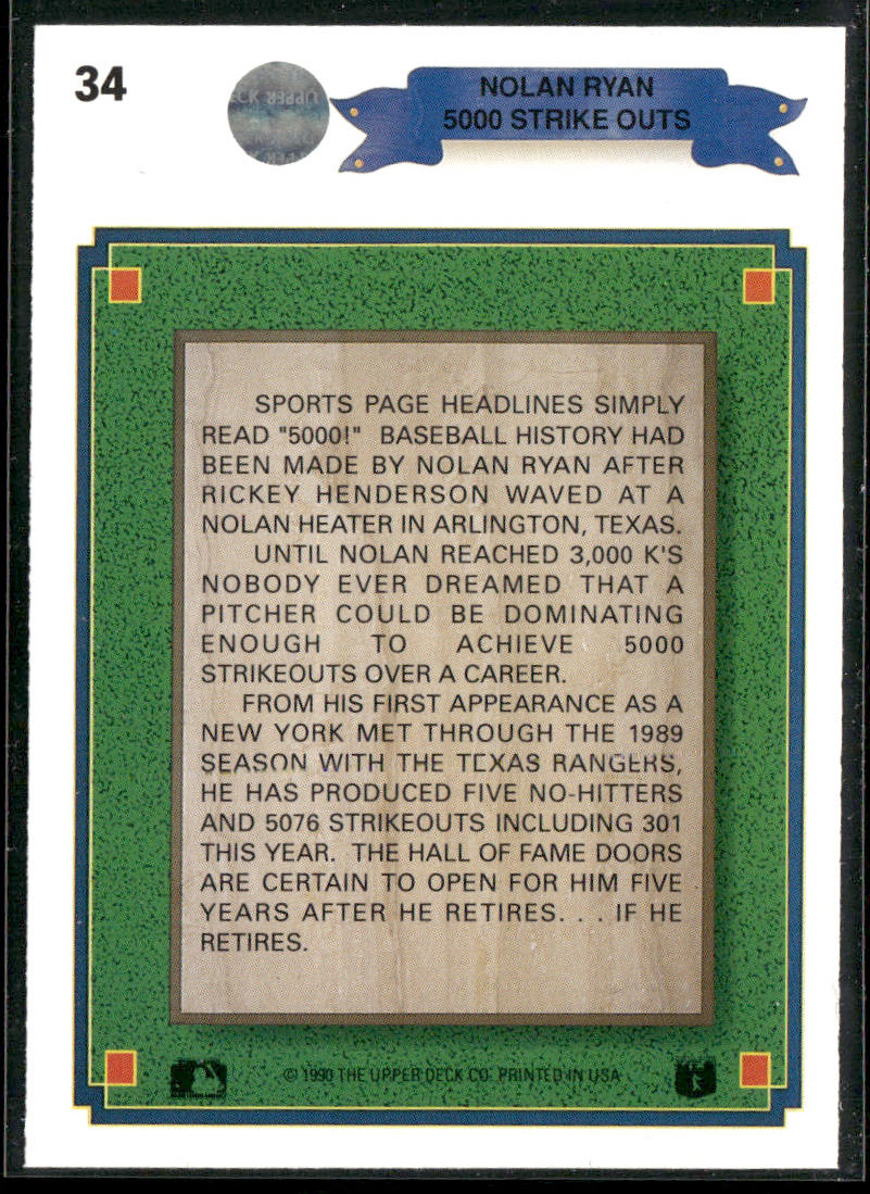 Nolan Ryan 1990 Upper Deck #34 Texas Rangers