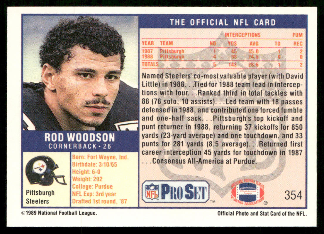 Rod Woodson 1989 Pro Set #354 RC Pittsburgh Steelers
