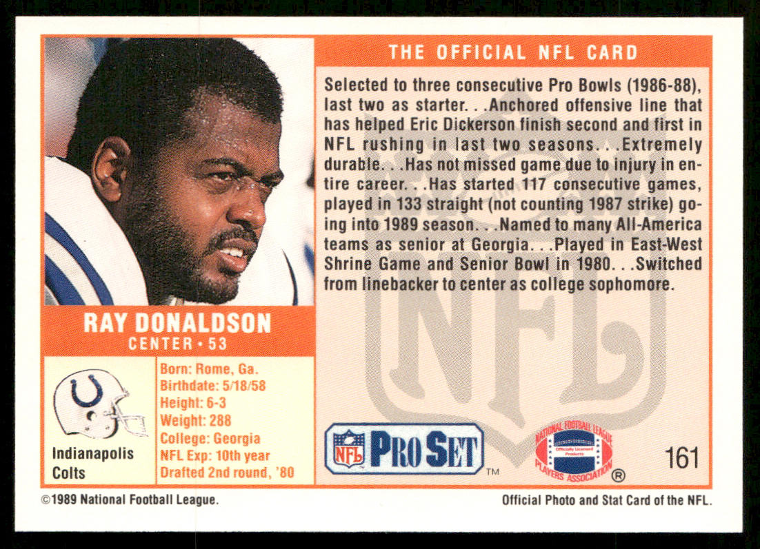 Ray Donaldson 1989 Pro Set #161 Indianapolis Colts