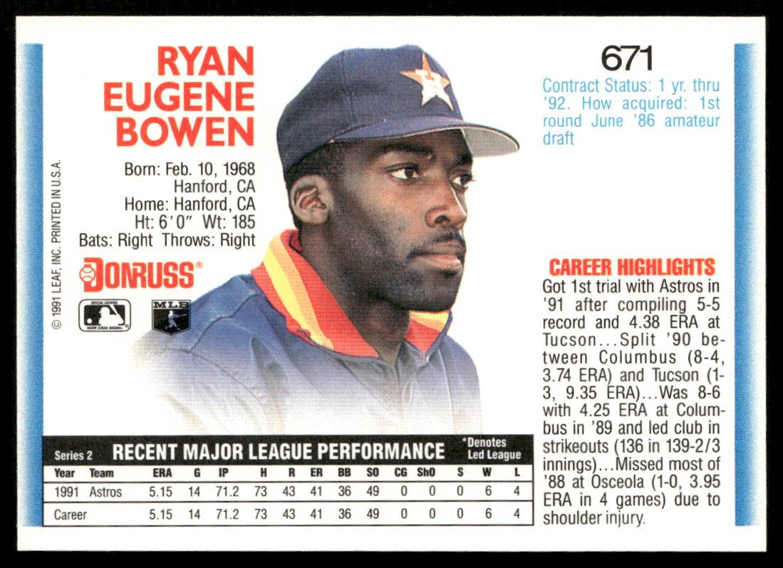 Ryan Bowen 1992 Donruss #671 Houston Astros