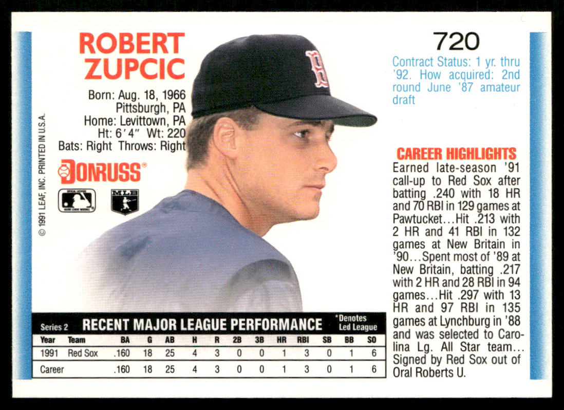 Bob Zupcic 1992 Donruss #720 RC Boston Red Sox