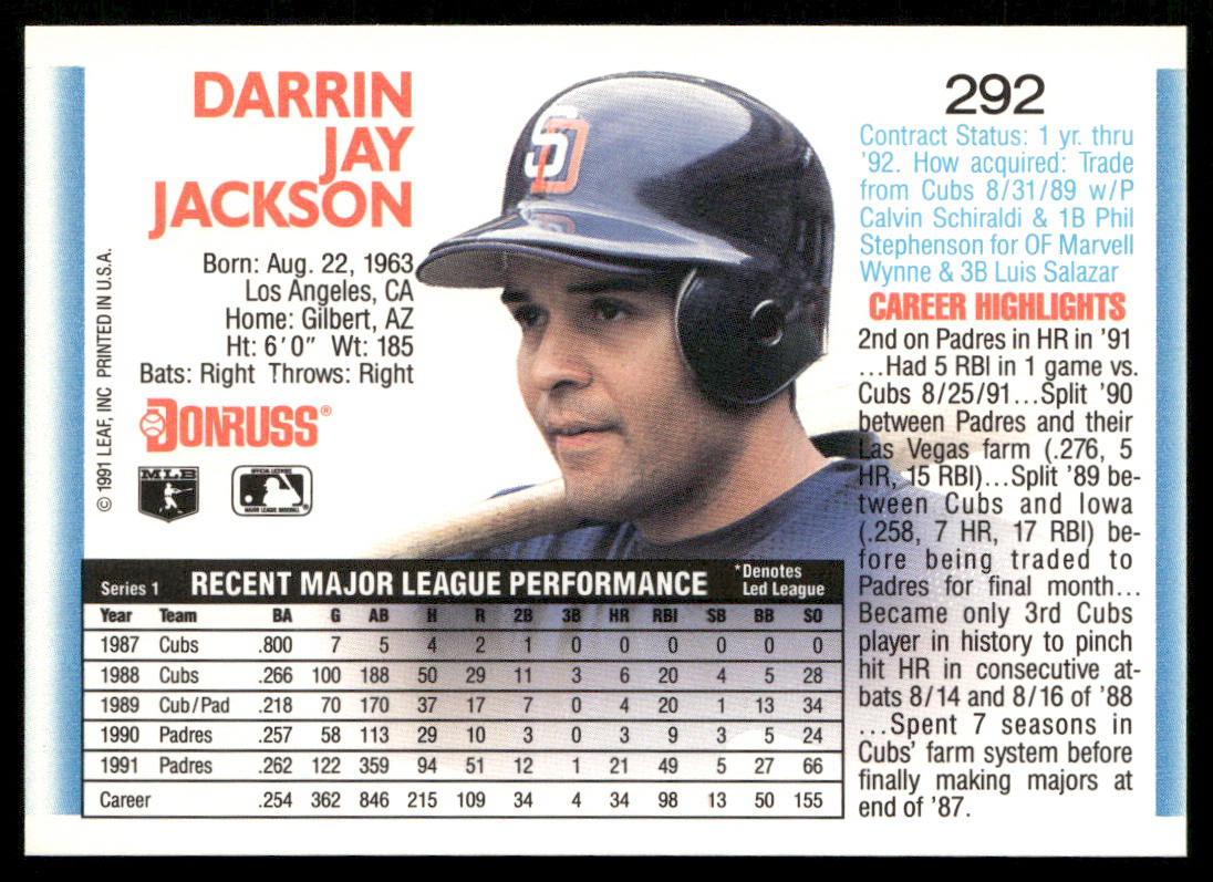 Greg Hibbard 1992 Donruss #178b Chicago White Sox back