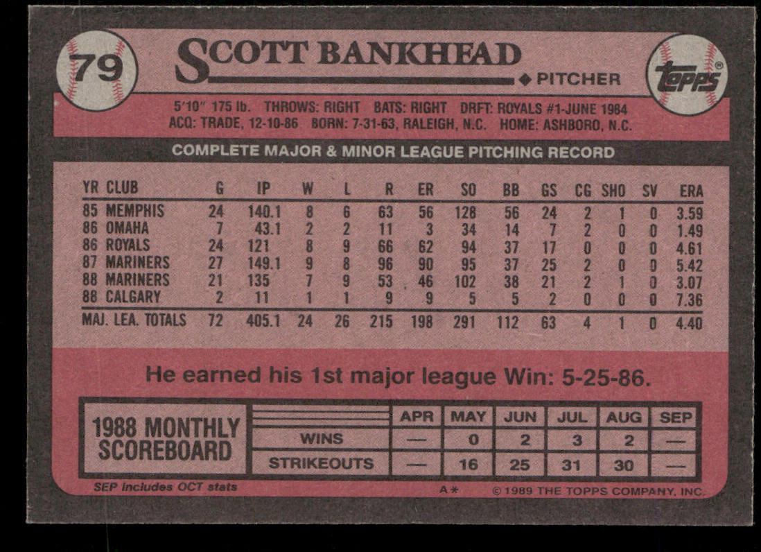 Scott Bankhead 1989 Topps #79 Seattle Mariners