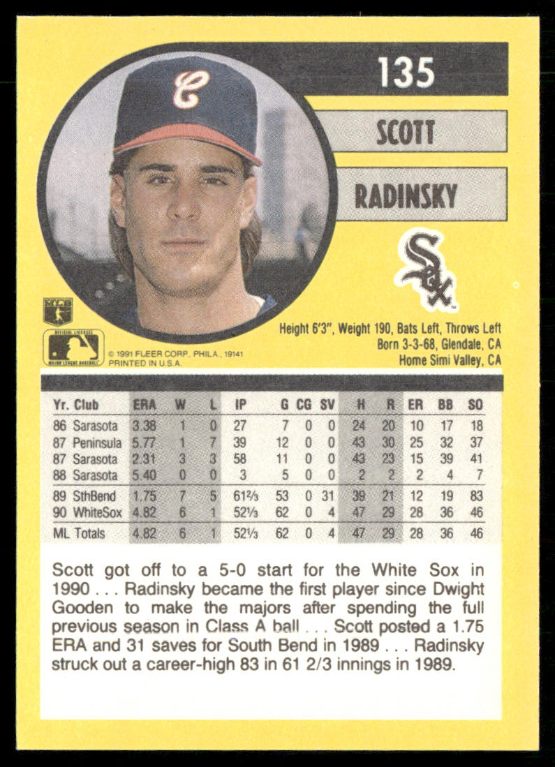 Scott Radinsky 1991 Fleer #135a Chicago White Sox