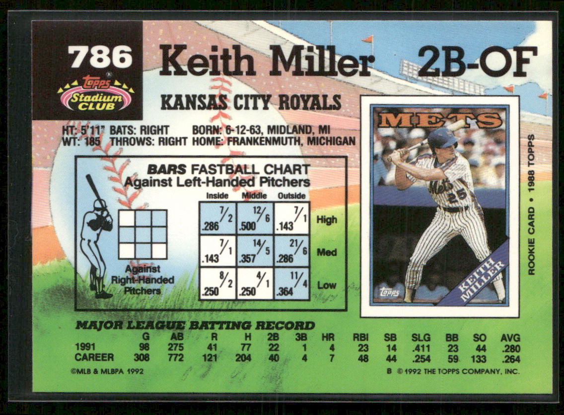 Keith Miller 1992 Stadium Club #786 Kansas City Royals