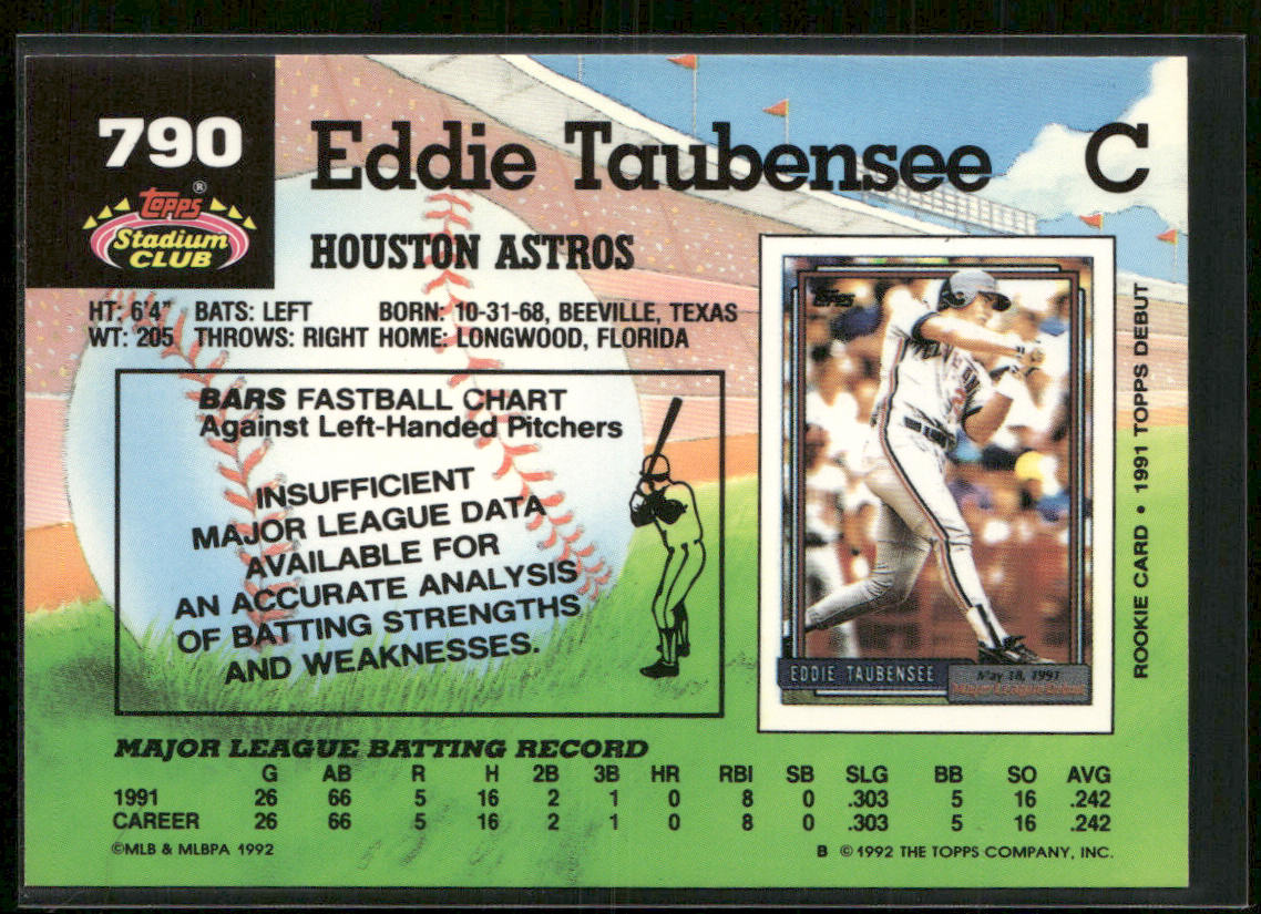 Eddie Taubensee 1992 Stadium Club #790b RC Houston Astros