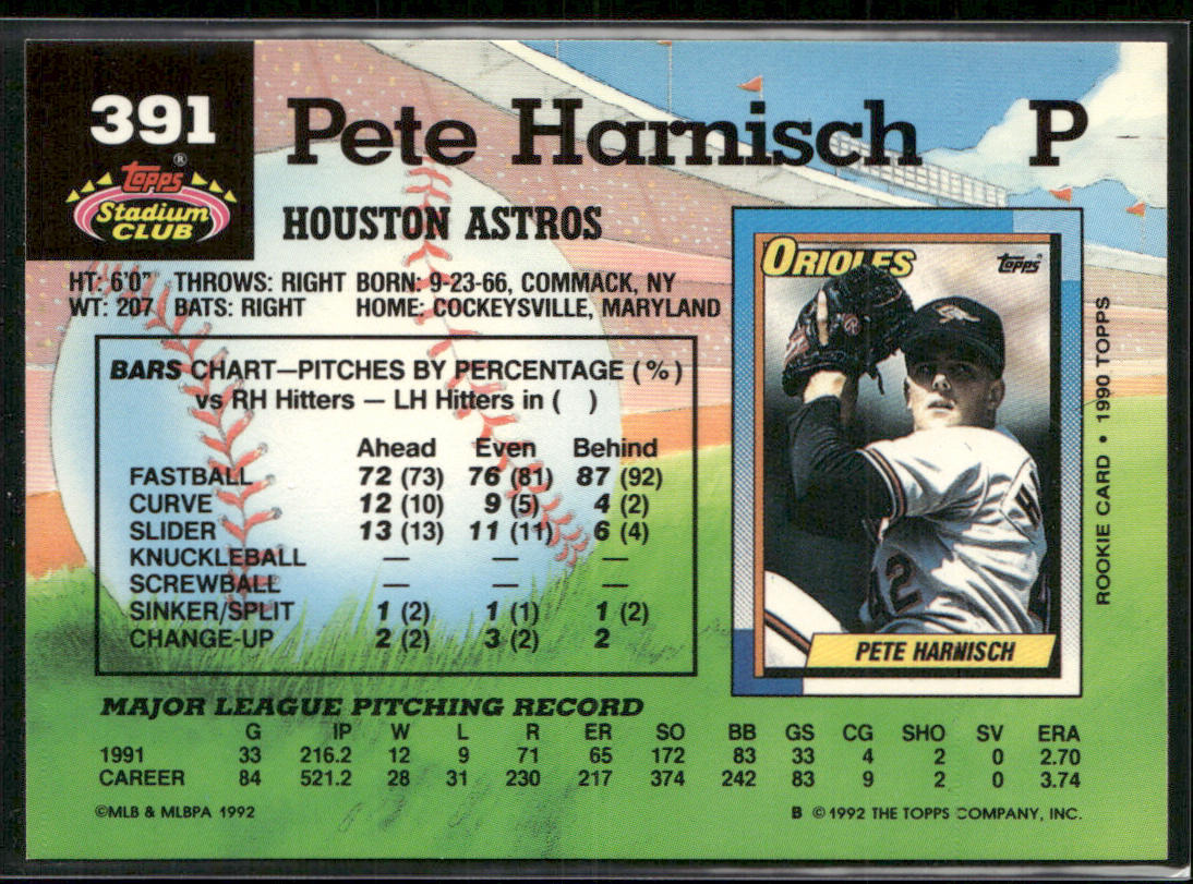 Pete Harnisch 1992 Stadium Club #391 Houston Astros