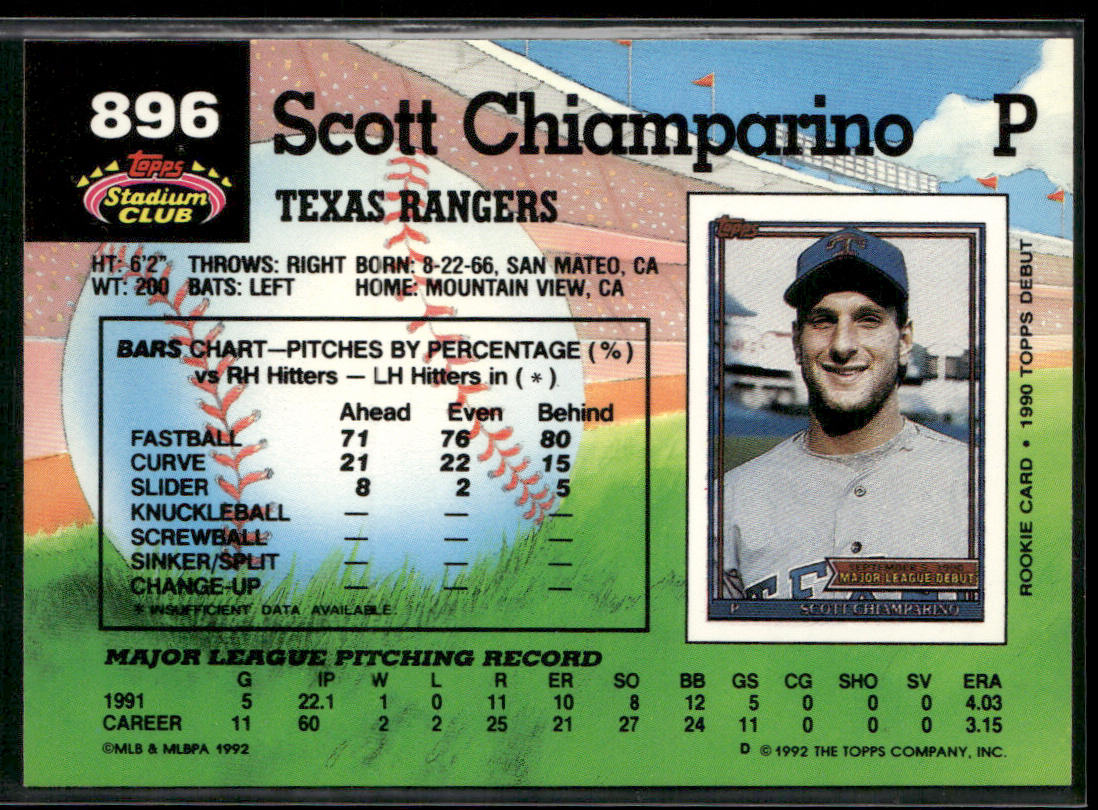 Scott Chiamparino 1992 Stadium Club #896 Texas Rangers