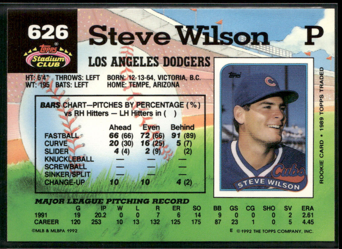 Steve Wilson 1992 Stadium Club #626b Los Angeles Dodgers