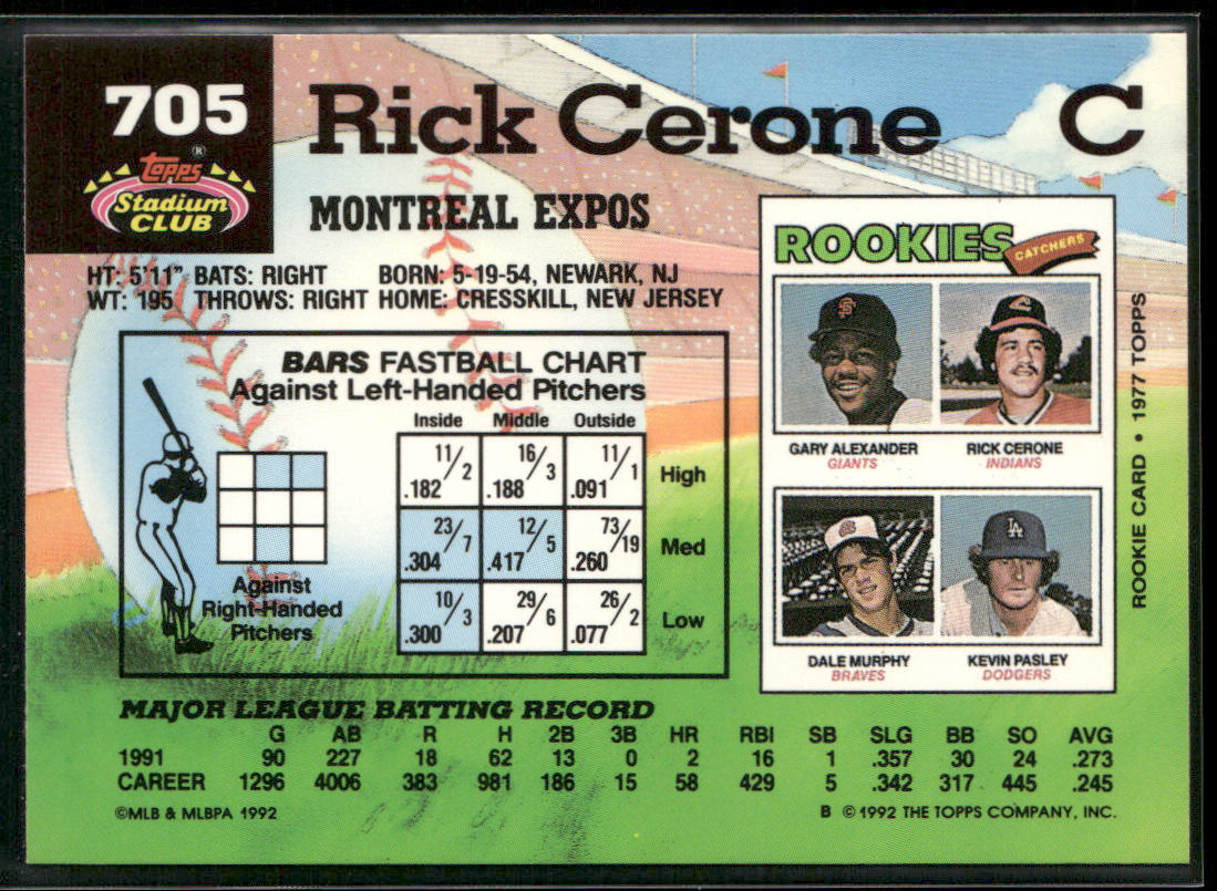 Rick Cerone 1992 Stadium Club #705b Montreal Expos