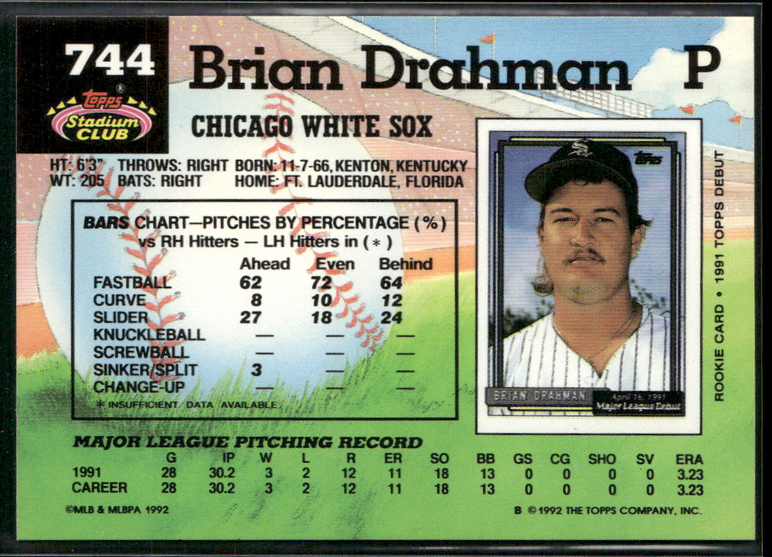 Brian Drahman 1992 Stadium Club #744 Chicago White Sox