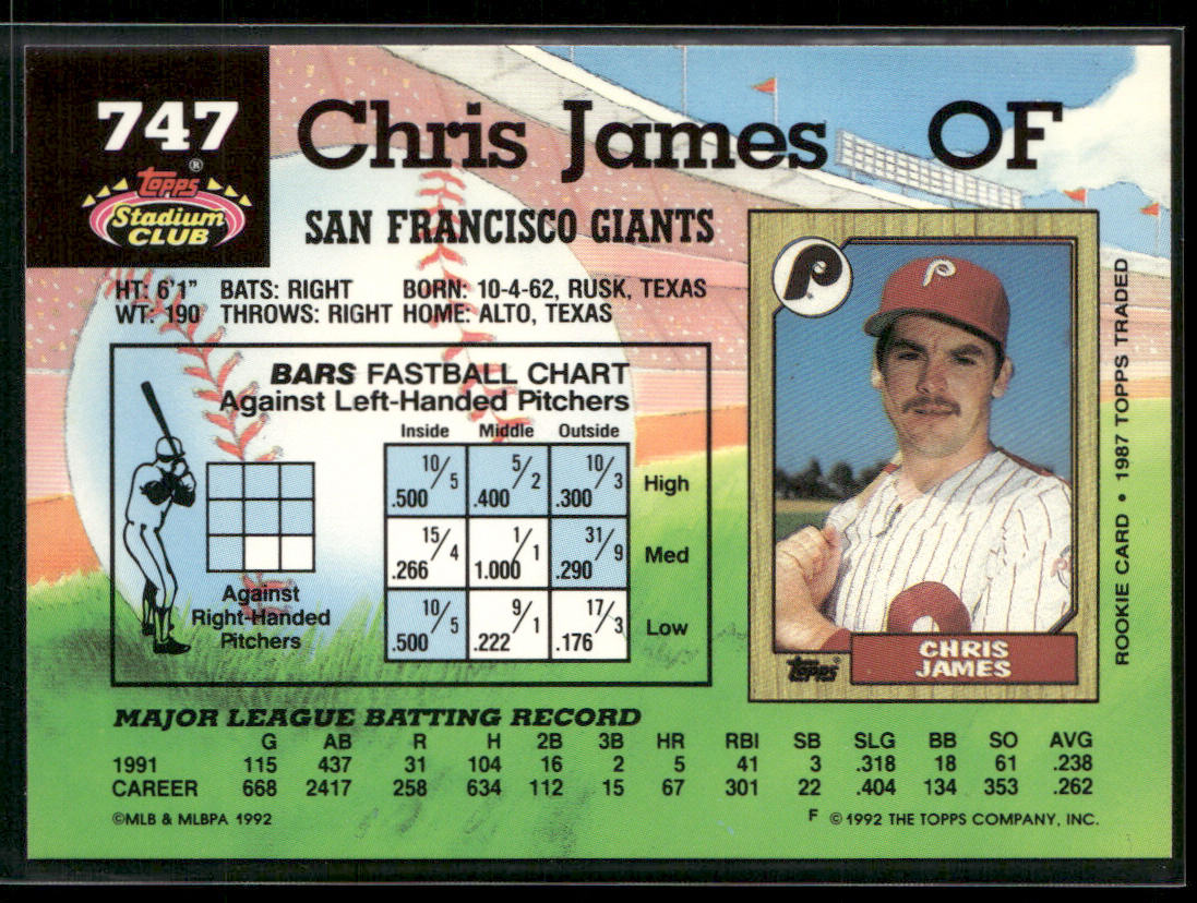 Chris James 1992 Stadium Club #747 San Francisco Giants