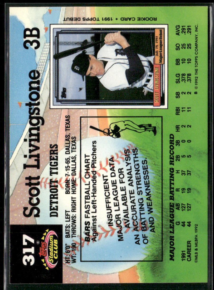 Scott Livingstone 1992 Stadium Club #317 Detroit Tigers