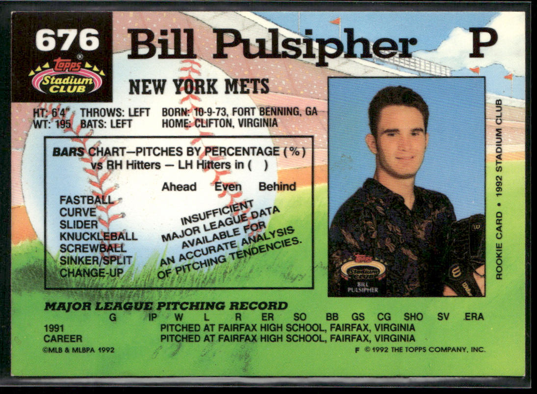 Bill Pulsipher 1992 Stadium Club #676 RC New York Mets