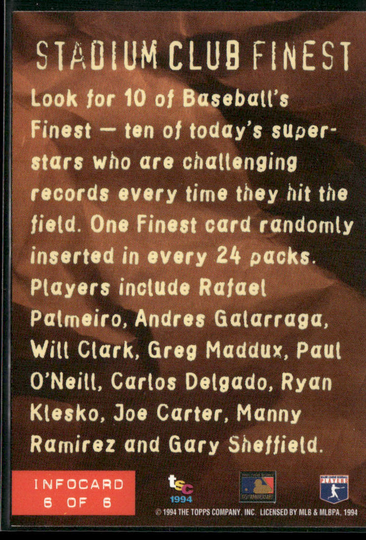 Stadium Club Finest 1994 Stadium Club Info Cards 2 #6