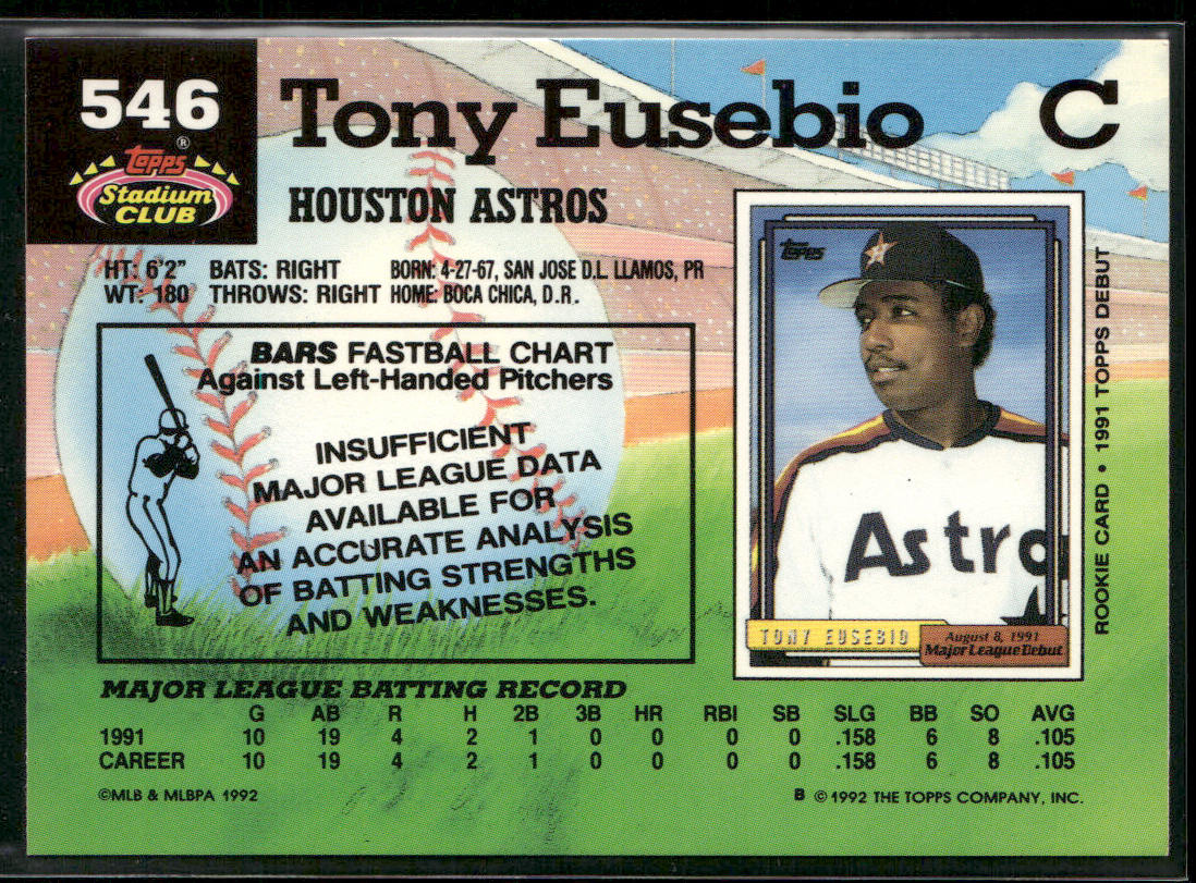 Tony Eusebio 1992 Stadium Club #546 RC Houston Astros