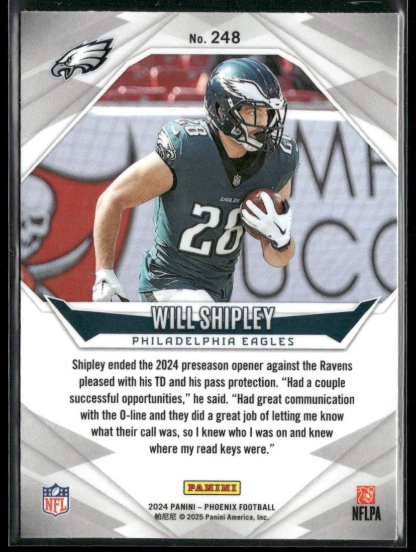 Will Shipley 2024 Panini Phoenix #248 RC Philadelphia Eagles