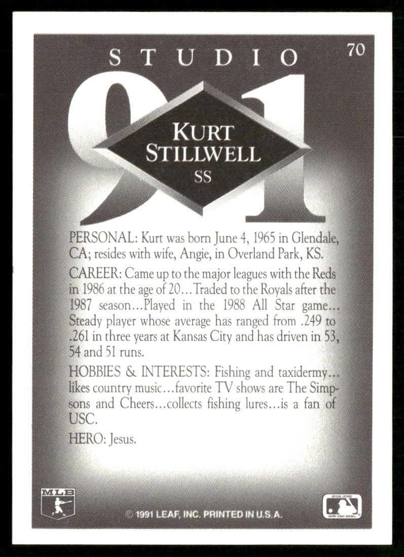 Kurt Stillwell 1991 Studio #70 Kansas City Royals back