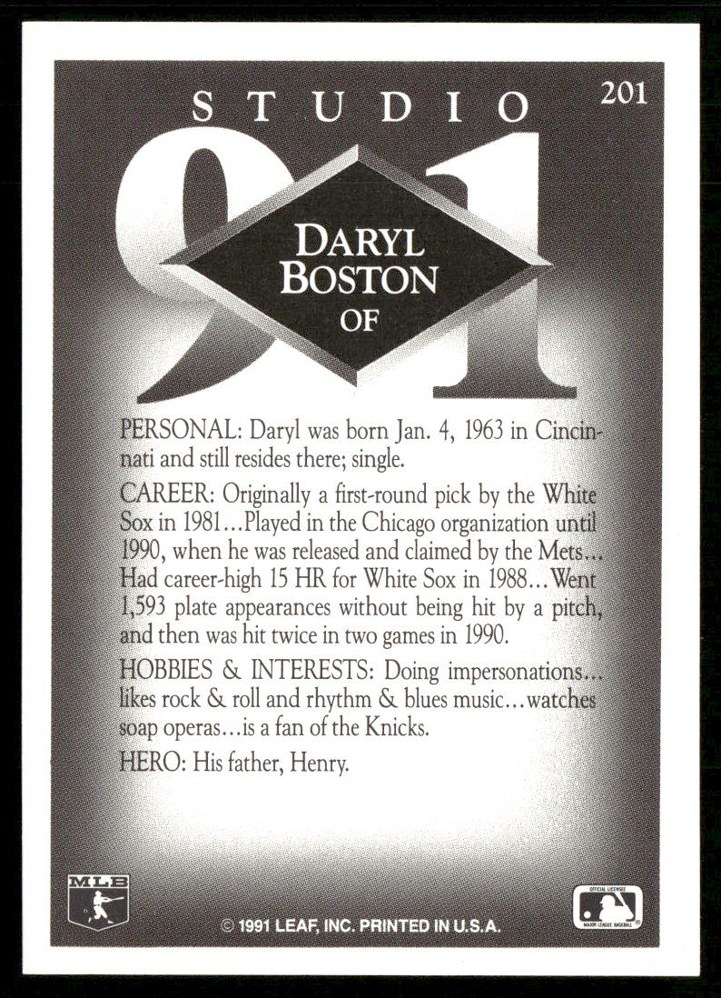 Daryl Boston 1991 Studio #201 New York Mets back