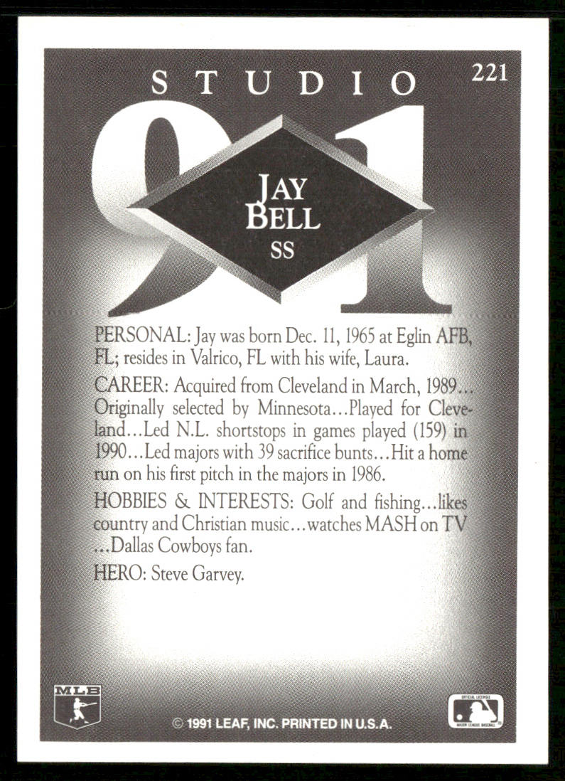 Jay Bell 1991 Studio #221 Pittsburgh Pirates back