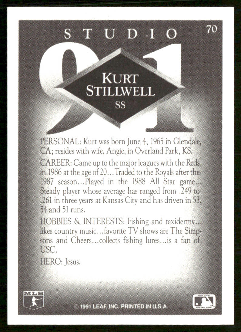 Kurt Stillwell 1991 Studio #70 Kansas City Royals back