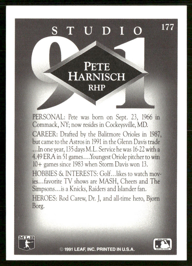 Pete Harnisch 1991 Studio #177 Houston Astros back