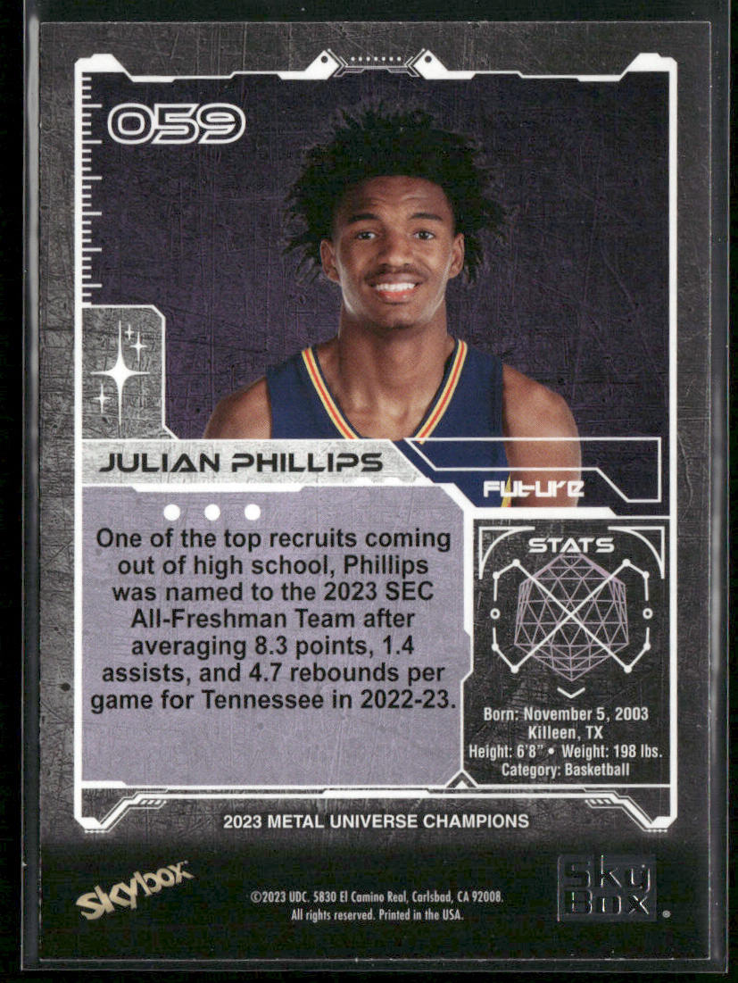 Julian Phillips 2023 SkyBox Metal Universe Champions Aqua #059