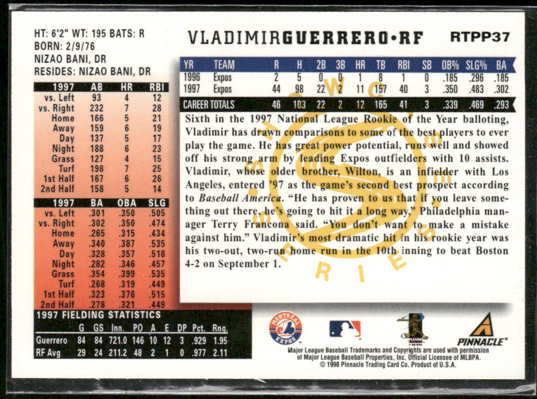 Vladimir Guerrero 1998 Score Rookie & Traded Showcase Series #RTPP37 Expos