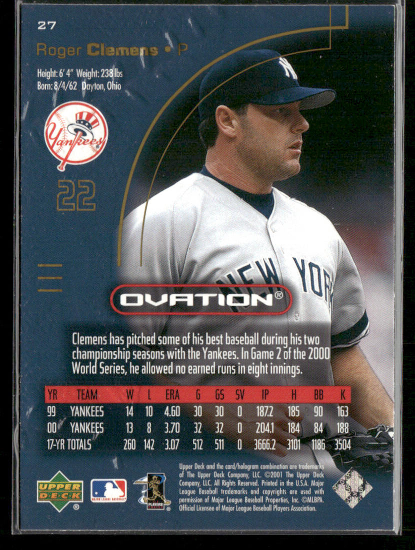 Roger Clemens 2001 Upper Deck Ovation #27 New York Yankees