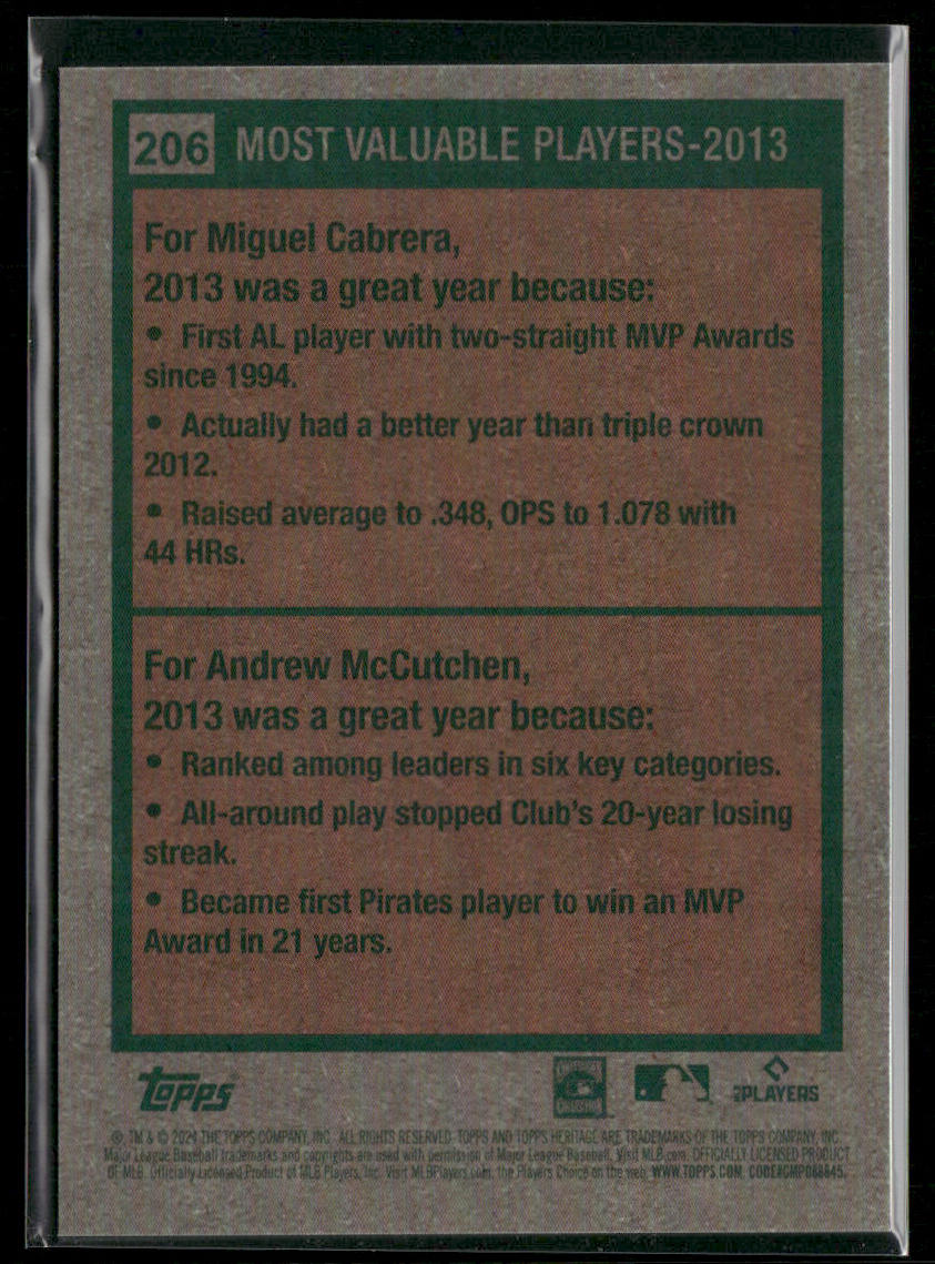 2013 MVPs (Cabrera / McCutchen) 2024 Topps Heritage Chrome Purple Refractor #206