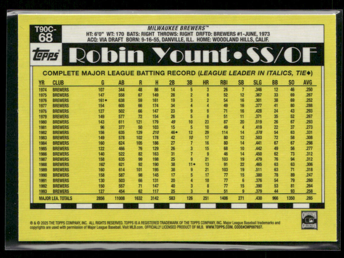 Robin Yount 2025 Topps 1990 Topps Baseball 35th Anniversary Chrome #T90C-68