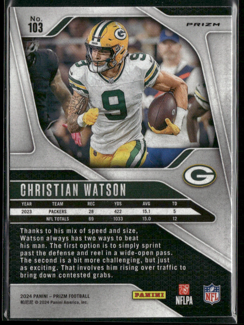 Christian Watson 2024 Panini Prizm Red White and Blue #103 Green Bay Packers
