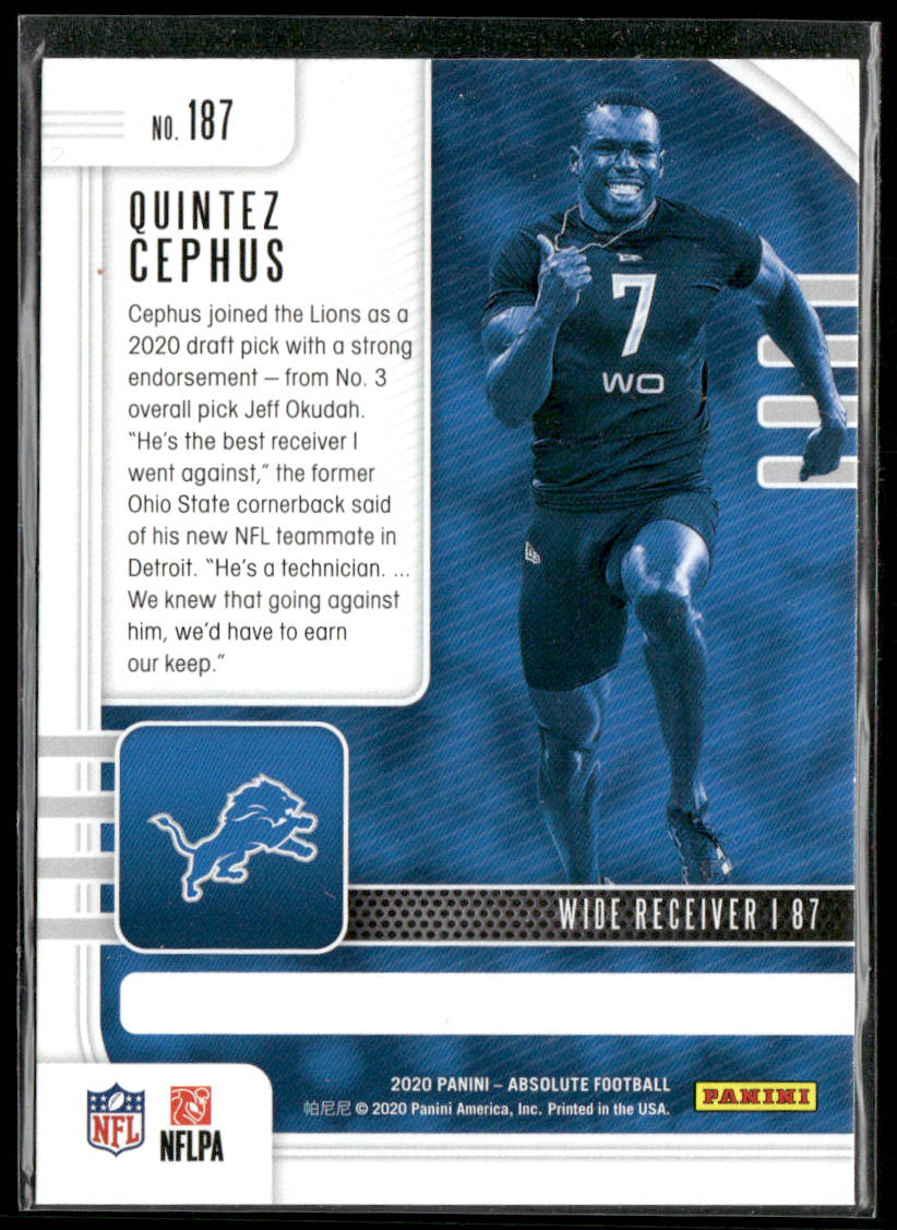 Quintez Cephus 2020 Panini Absolute Retail #187 RC Detroit Lions