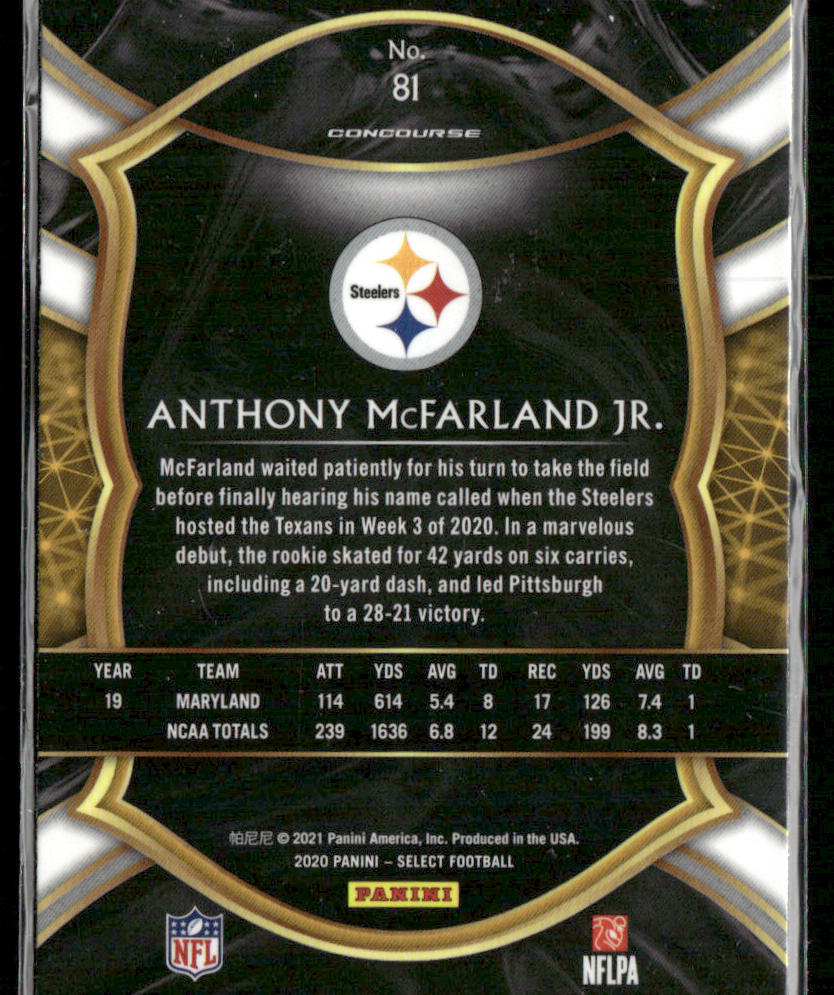 Anthony McFarland Jr. 2020 Panini Select #81 RC Pittsburgh Steelers