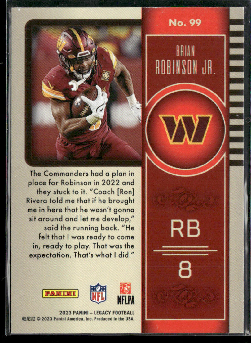 Brian Robinson Jr. 2023 Panini Legacy #99 Washington Commanders