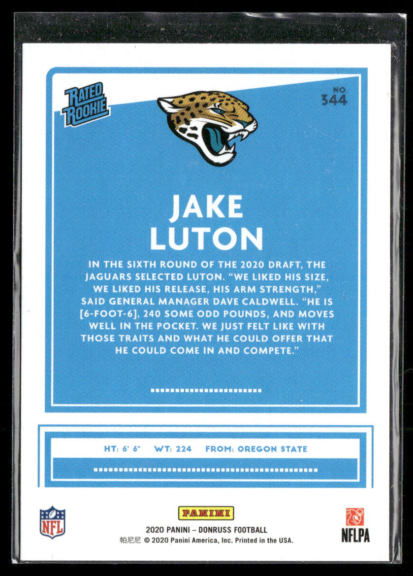 Jake Luton 2020 Donruss Rated Rookies Canvas #344 RC Jacksonville Jaguars
