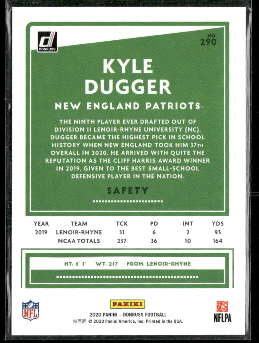 Kyle Dugger 2020 Donruss #290 RC New England Patriots