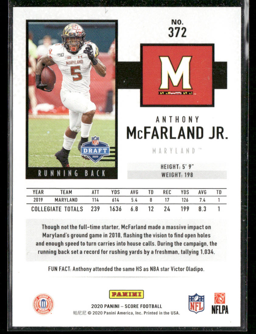 Anthony McFarland Jr. 2020 Score #372 RC Maryland Terrapins
