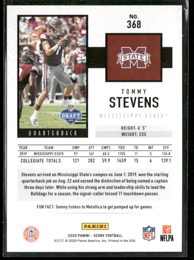 Tommy Stevens 2020 Score Gold #368 RC Mississippi State Bulldogs
