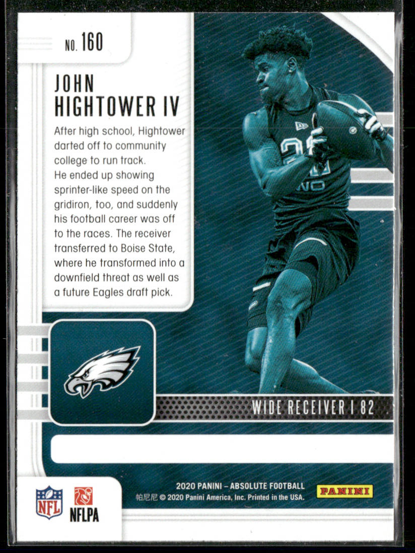 John Hightower IV 2020 Panini Absolute Retail #160 RC Philadelphia Eagles