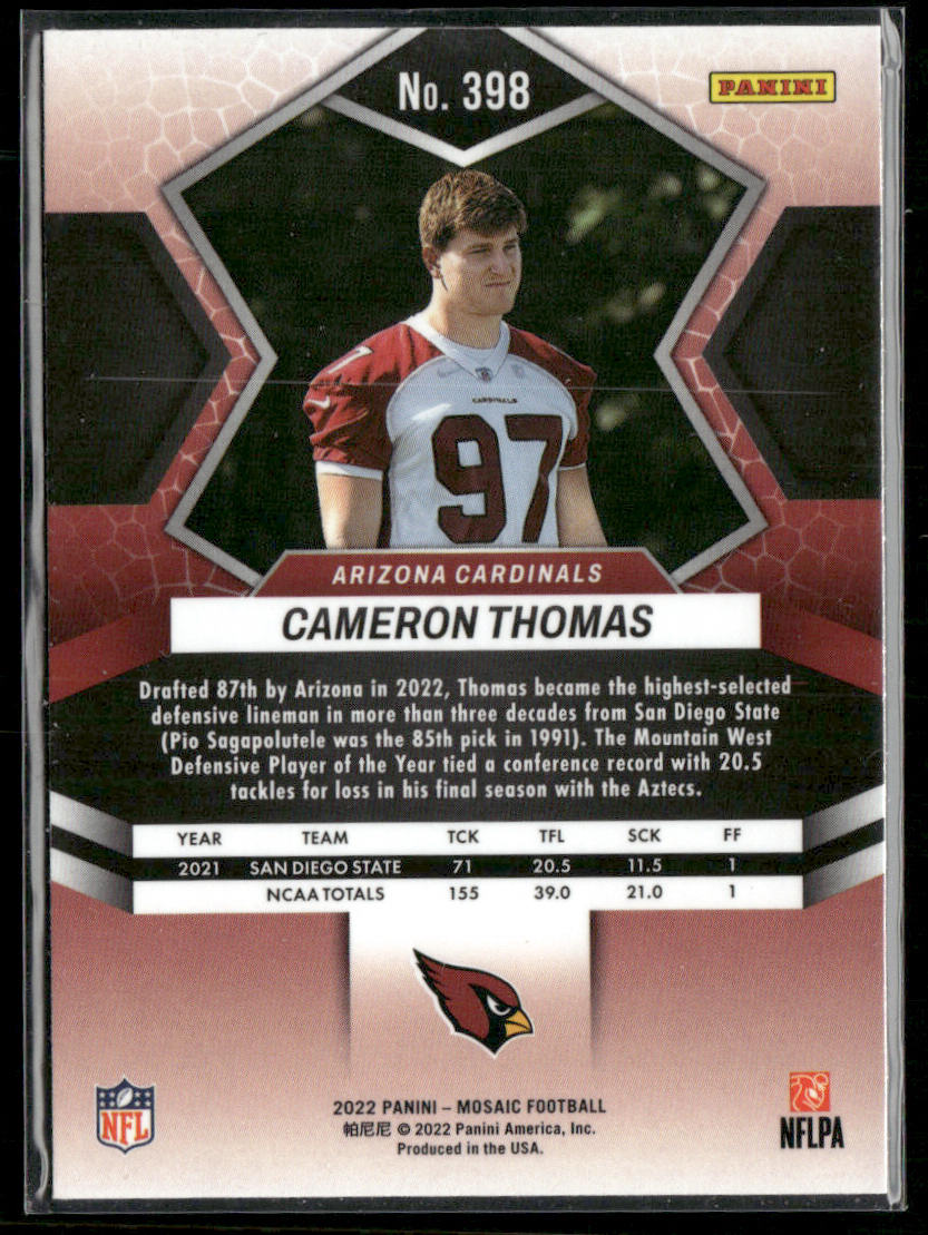 Cameron Thomas 2022 Panini Mosaic #398 RC Arizona Cardinals