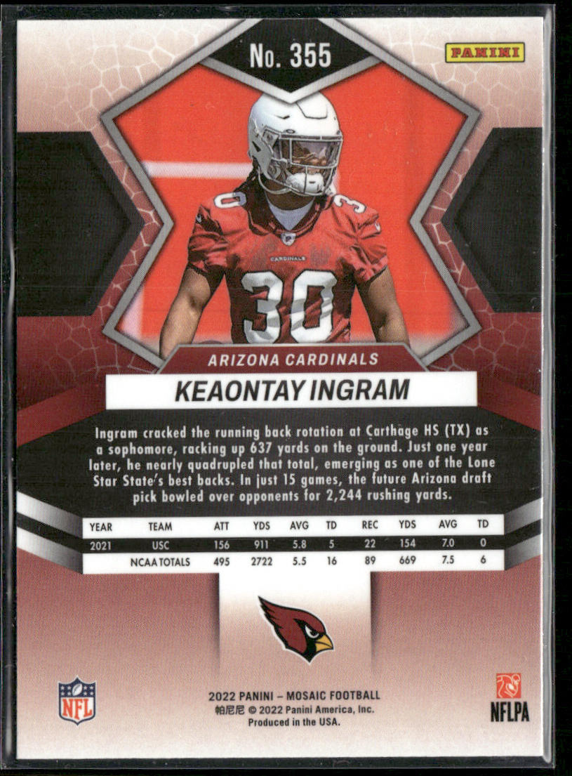 Keaontay Ingram 2022 Panini Mosaic #355 RC Arizona Cardinals
