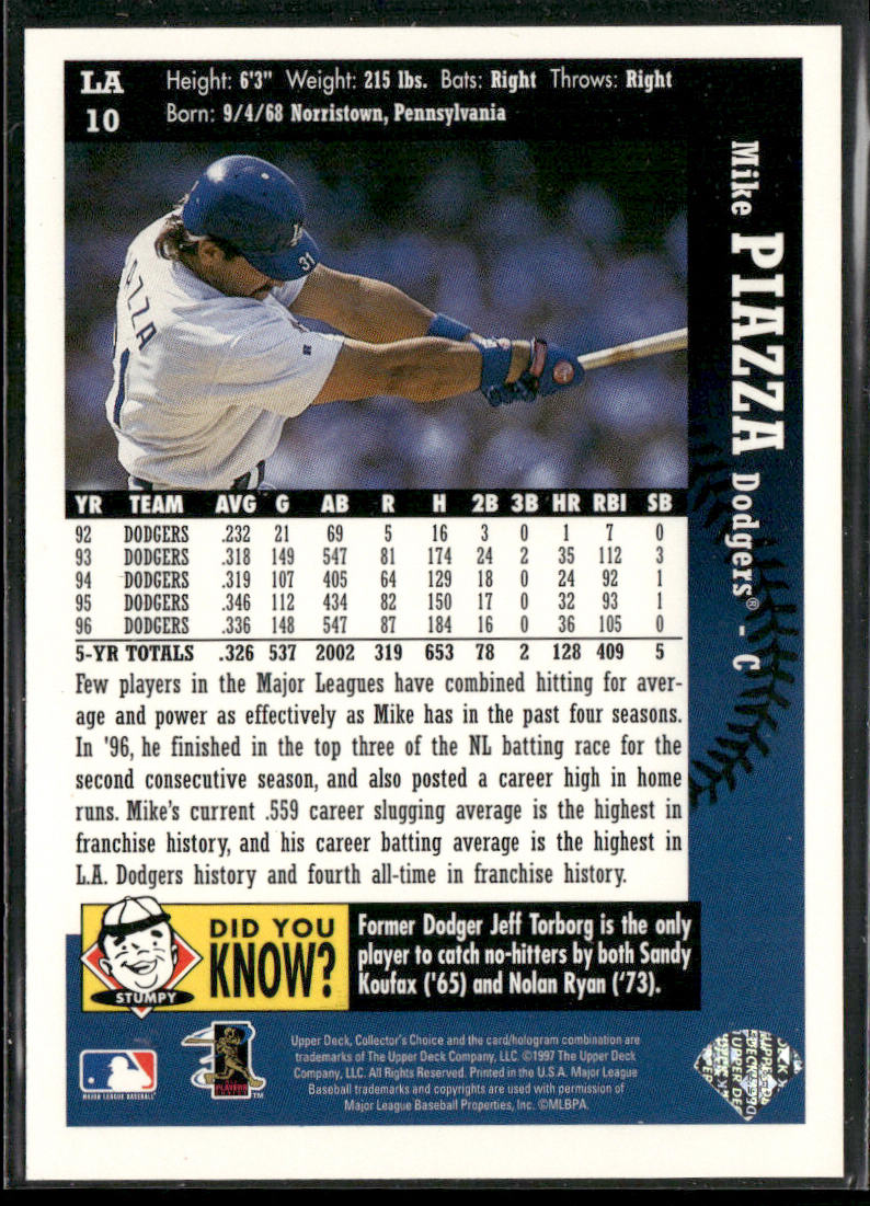 Mike Piazza 1997 Collector's Choice Los Angeles Dodgers #LA10 Dodgers