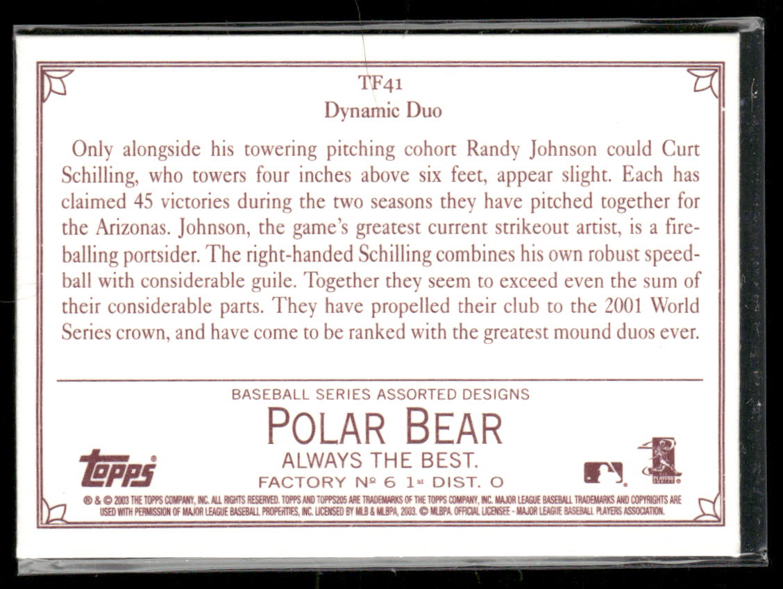 Curt Schilling / Randy Johnson 2003 Topps 205 Triple Folder Polar Bear #TF41
