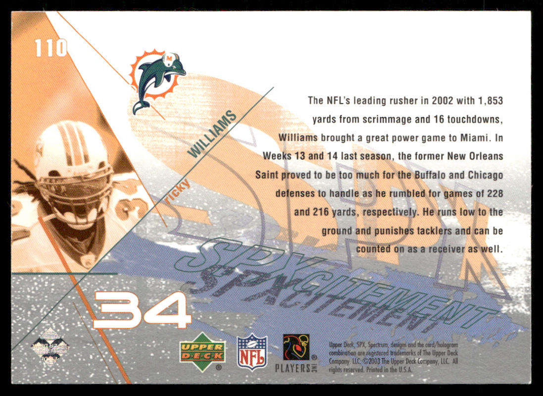 Ricky Williams 2003 SPx #110 Miami Dolphins