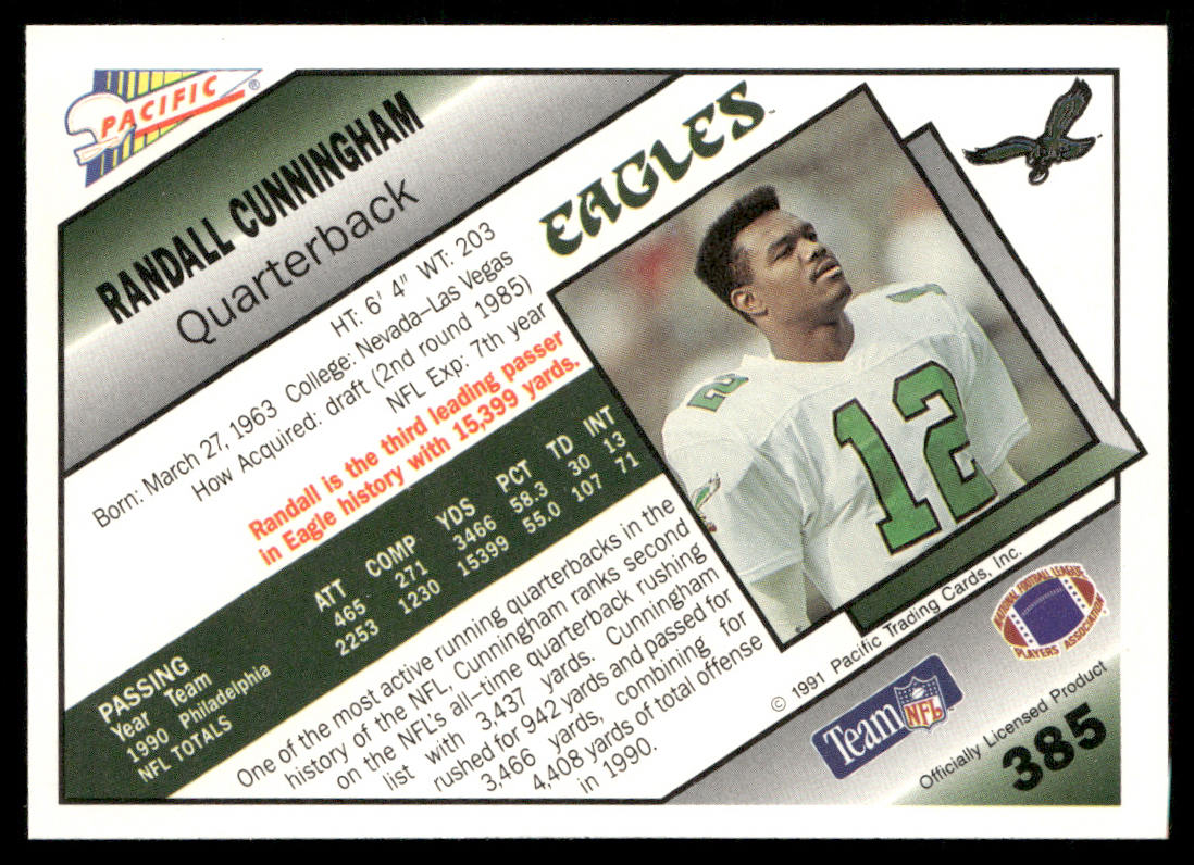 Randall Cunningham 1991 Pacific #385 Philadelphia Eagles