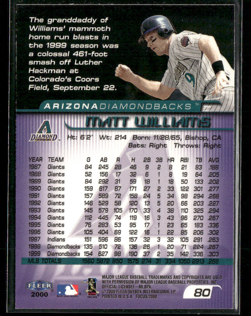 Matt Williams 2000 Fleer Focus #80 Arizona Diamondbacks