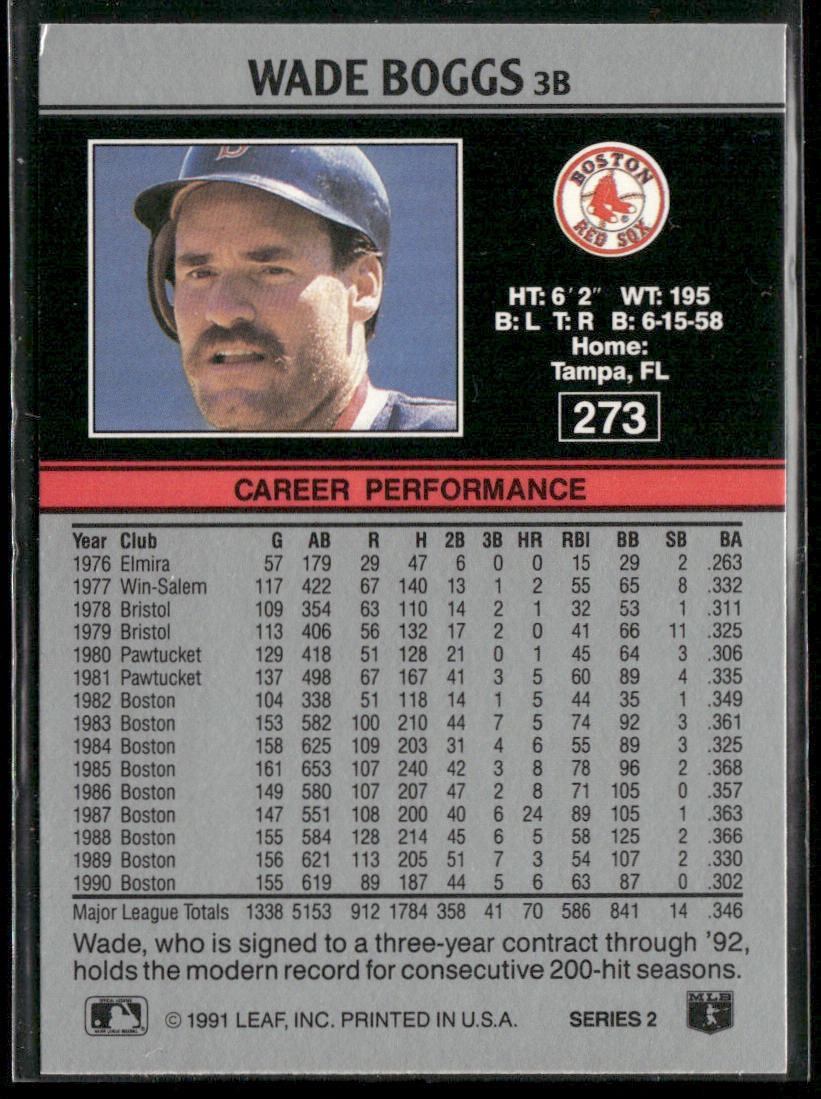 Wade Boggs 1991 Leaf #273 Boston Red Sox